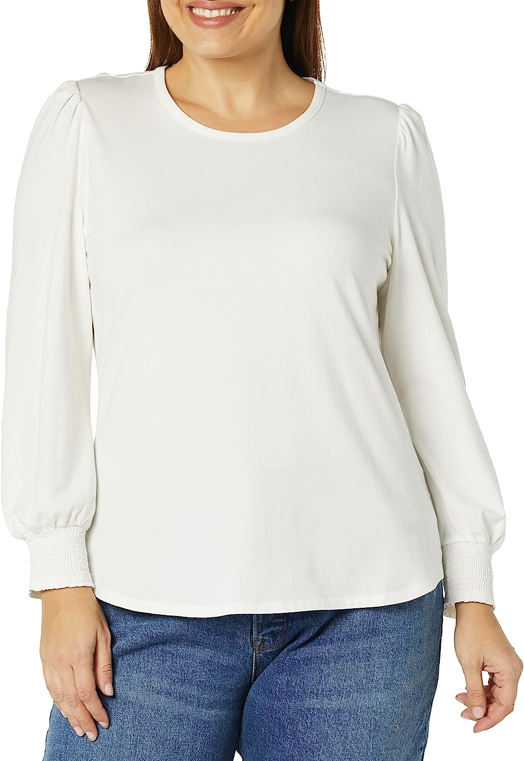Essentials Women's Long-Sleeve Crewneck Smocked Cuff T-Shirt - Image 3